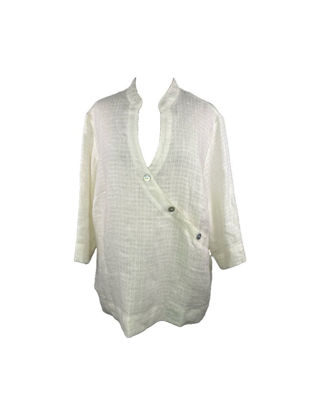 Vtg David Dart 1X Ivory Womens Linen Jacket Tunic Pullover Faux Wrap Lagenlook